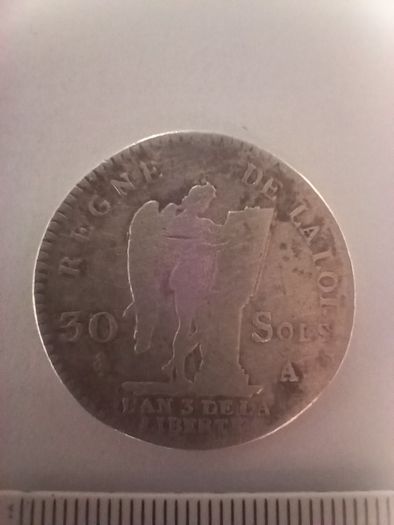 Louis XVI, 30 Sols, Silver Coin, French Revolution. Paris.