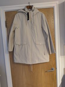 F&F Ladies Shower Resistant Long  Jacket With Hood. . (Hidden Phone Pocket ). S.18.   B.N.W.T.