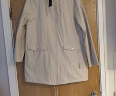 F&F Ladies Shower Resistant Long  Jacket With Hood. . (Hidden Phone Pocket ). S.18.   B.N.W.T.