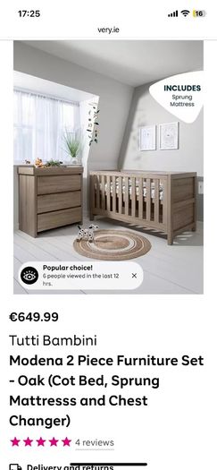 Tutti Bambini cot and chest drawers