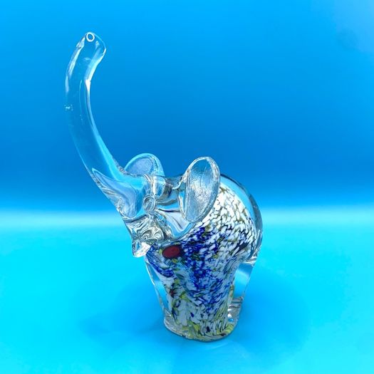 Vintage Murano Style Art Glass Elephant Paperweight: