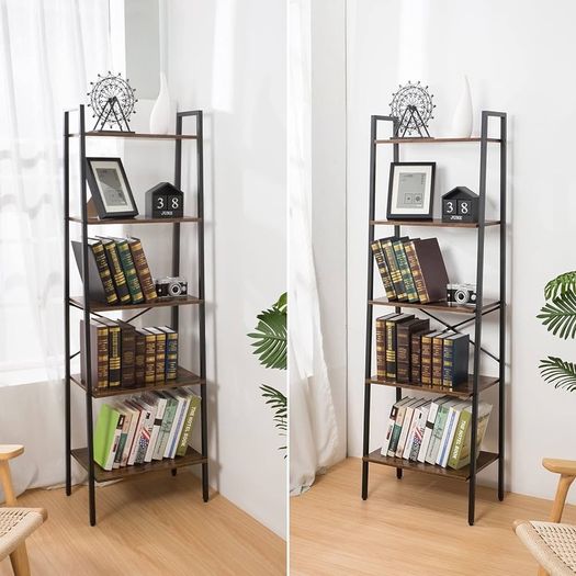 NEW SALE | Bookcase Bookshelf Ladder Shelf 5-Tier Steel Frame Industrial Style Storage Rack Organiser Standing Shelf for Office Study Living Room Bedroom 56x32x172cm