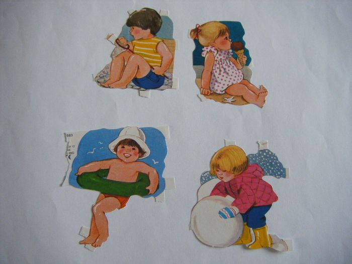 Vintage Embossed Paper Scraps - Children Playing