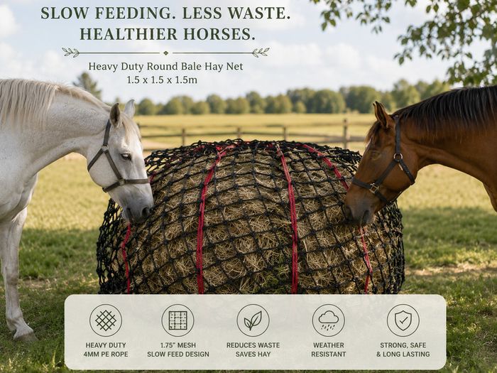Heavy Duty Round Bale Hay Net 1.5m Slow Feed Hay Net for Horses & Livestock