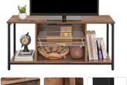 TV cabinet, TV table, TV shelf, lowboard with open compartments, living room, 110 x 40 x 50 cm, industrial design, vintage, dark brown