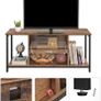 TV cabinet, TV table, TV shelf, lowboard with open compartments, living room, 110 x 40 x 50 cm, industrial design, vintage, dark brown Image 2