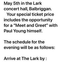 Paul Young Meet and Greet Tickets x 3