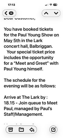 Paul Young Meet and Greet Tickets x 3