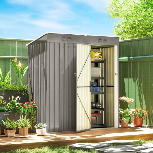 Metal Garden Shed 2 Vents Sloped UV Resistant Roof 163x90x179cm