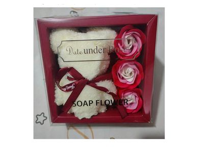 Home Spa Set - Rose Shaped Soap & Towel Teddy Bear - lovely gift
