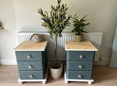 Upcycled Solid Wood Bedside Locker Pair Modern Rustic Finish