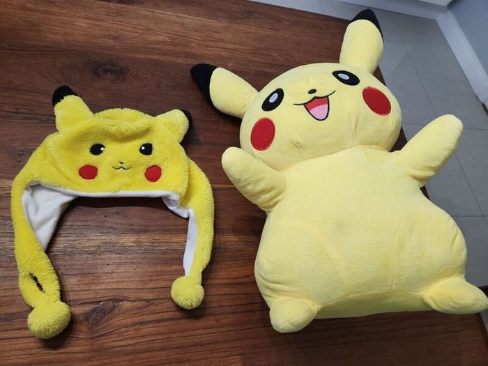 Pokemon Pikachu Large soft plush toy (approx 22 inches) + Ear Hat + 2 Shoulder Bags / Pouches