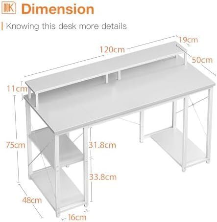 Computer Desk with Shelves, 120 x 50 cm Gaming Desk with Storage, Home Office Table, Modern Simple Style PC Table, Stable Workstation