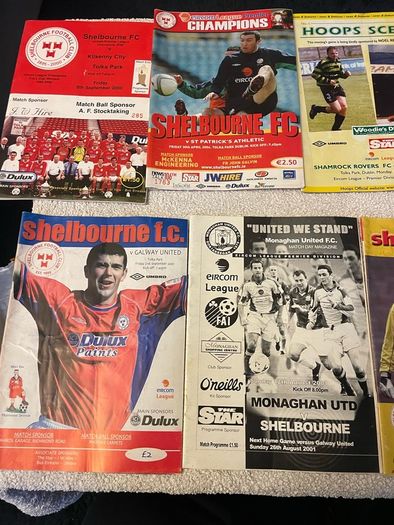 League of Ireland soccer programmes mostly Shelbourne any 5 for 10 euro
