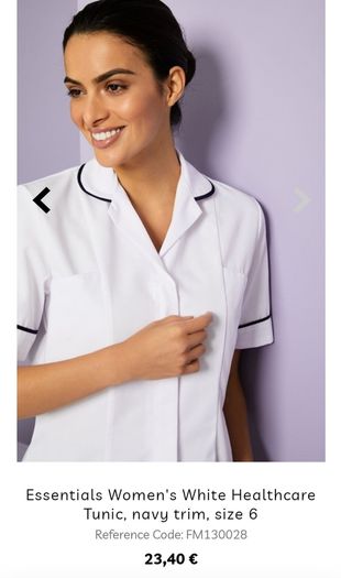 Simon Jersey Essentials Women's White Healthcare Tunic, navy trim, size 18, BNWT