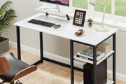 Computer Desk with Monitor Stand,100cm Office Desk with Reversible Storage Shelves,Study Desk for Home and Small Spaces,White