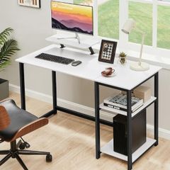 Computer Desk with Monitor Stand,100cm Office Desk with Reversible Storage Shelves,Study Desk for Home and Small Spaces,White
