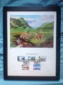 1991 England National Trust Lithograph Limited Edition Print with Stamp Set framed in Black Album