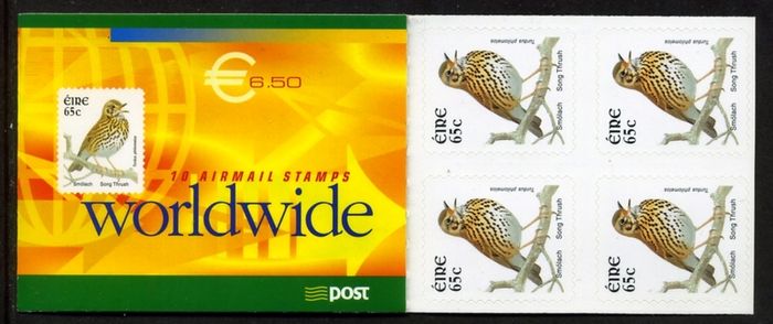 2004 Ireland Song Thrush Definitive Stamp Booklet Mint Never Hinged (MNH). Hibernian HB118