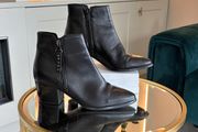 Black Leather Block Heel Ankle Boots Size UK 4 / EU 37