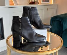 Black Leather Block Heel Ankle Boots Size UK 4 / EU 37