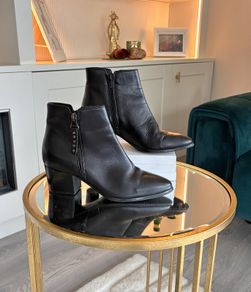 Black Leather Block Heel Ankle Boots Size UK 4 / EU 37