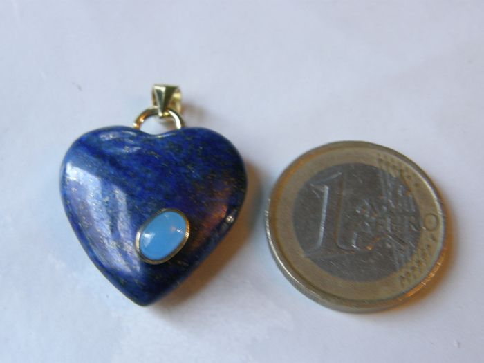 Lapis Lazuli Heart Pendant 925 Sterling Silver Blue Gemstone Cabochon Inset 25mm