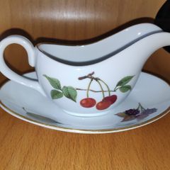 Royal Worcester Evesham porcelain  mint sauce boat & saucer