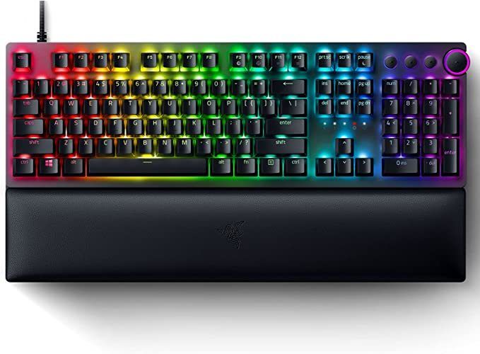 Razer Huntsman V2 Optical Gaming Keyboard @ Fastest Linear Optical Switches Gen-2 w/Sound Dampeners & 8000Hz Polling Rate - Doubleshot PBT Keycaps - Dedicated Media Keys & Dial - Ergonomic Wrist Rest
