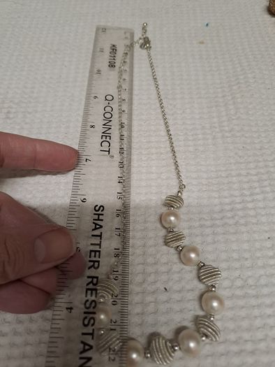 Silver Tone Necklace with Faux Pearl Beads M&S