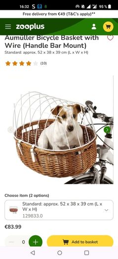 Aumuller Wicker Bicycle Pet Basket with Safety Grid XL