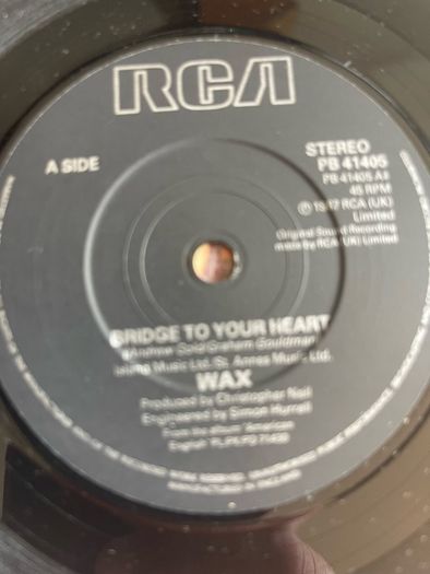 Wax bridge to your heart picture sleeve vinyl record single in vg+ condition