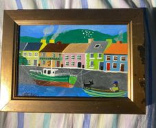 picture a small oil on board of a framed painting signed  and glazed of  Portmagee a village in County Kerry