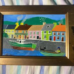 picture a small oil on board of a framed painting signed  and glazed of  Portmagee a village in County Kerry