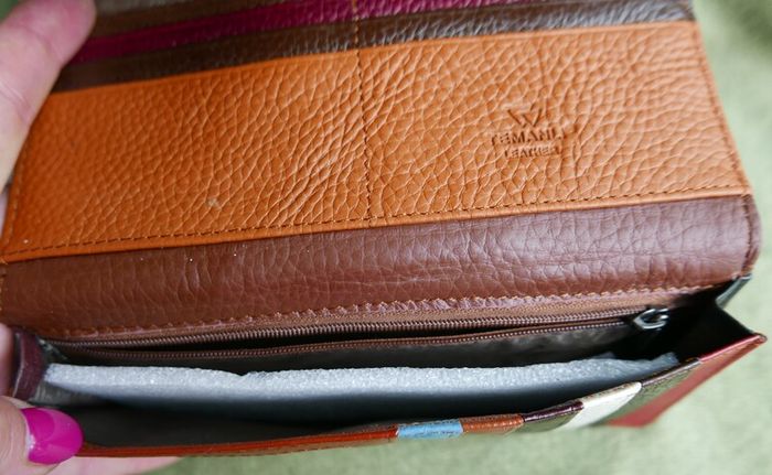 Vintage TEMANLI PATCHWORK WALLET - Ladies Genuine Leather Tri-Fold Wallet - Multi-Color Patchwork - By Temanli