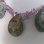 Stunning Hand-Beaded Short Necklace with Fabulous Graduated Ruby in Fuchsite Faceted Teardrop Beads and Amethyst Chips - Handmade by Christabel Image 3