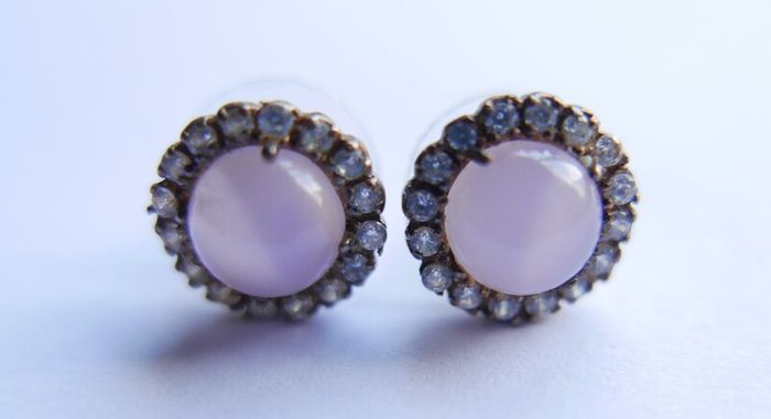 Vintage  Sterling Silver 925 Gold Plated Moonstone agate Earrings 2,6g