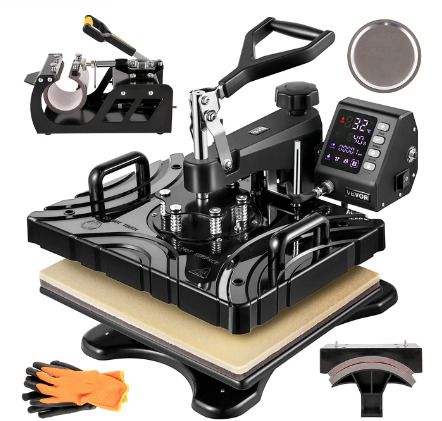 BRAND NEW 6 In 1 Heat Press Machine 800W 12 X 15 Inch Black & Blue 360 Degree Rotation Design Digital LED Transfer Printing for Mug