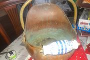 Beautiful Antique Brass, Copper and Porcelain Coal Scuttle
