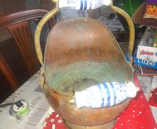 Beautiful Antique Brass, Copper and Porcelain Coal Scuttle