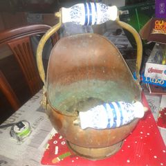 Beautiful Antique Brass, Copper and Porcelain Coal Scuttle
