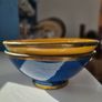 Rare Vintage Glazed Bowls with Gold Banding. Striking Blue & Mustard Yellow Duo. Image 2