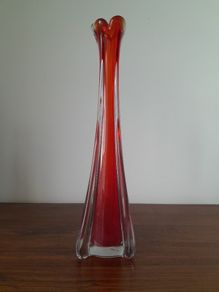 Mid Century Murano Art Glass Vase orange/red