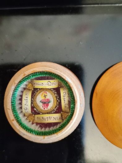 Antique French Turned Wood & Incased in Glass Reglious Travel Relic Box