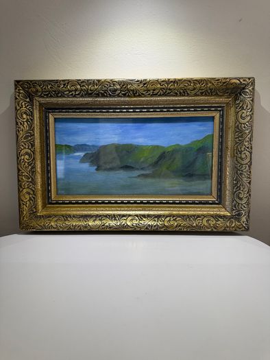 F.E. Nesbitt original signed Coastal Painting, ornate gilt frame