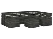 8 Piece Garden Pallet Lounge Set Solid Pinewood Dark Grey
