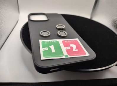 iPhone 13 pro max black case with diamond camera rings
