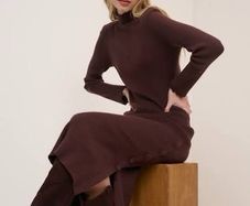 Nobody's Child Ribbed Knit Dress - Chocolate Brown - Size L