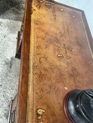 Vintage mahogany pedestal desk with leather top