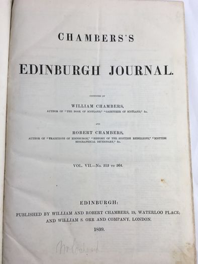 Rare antique Chambers Edinburgh journal 1839. vol VII 1839